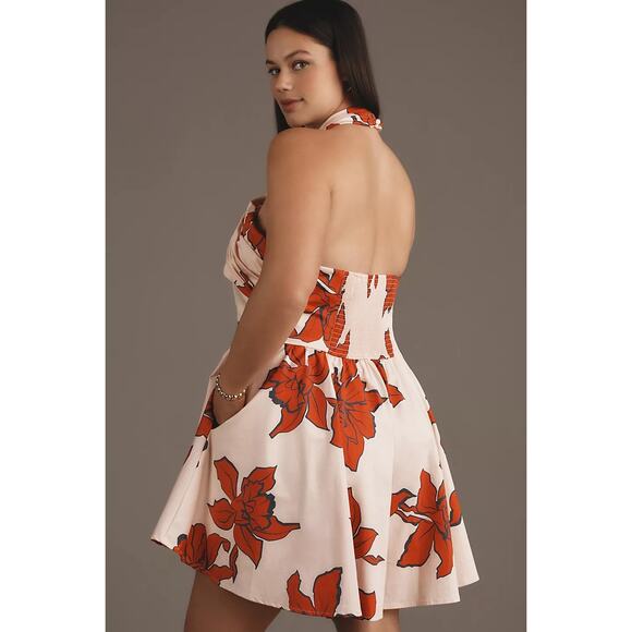 New ANTHROPOLOGIE Hutch Wrap Halter Floral Romper $168 PLUS 2X Red/Pink - Picture 4 of 7